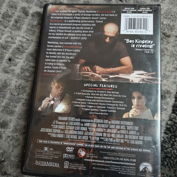 Suspect Zero Widescreen DVD Paramount Rated R Ben Kingsley 2004 - Picture 8 of 8